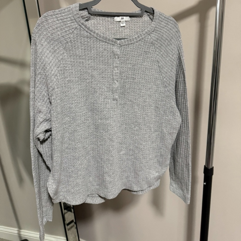 BP. Gray Long Sleeve Waffle Knit Top